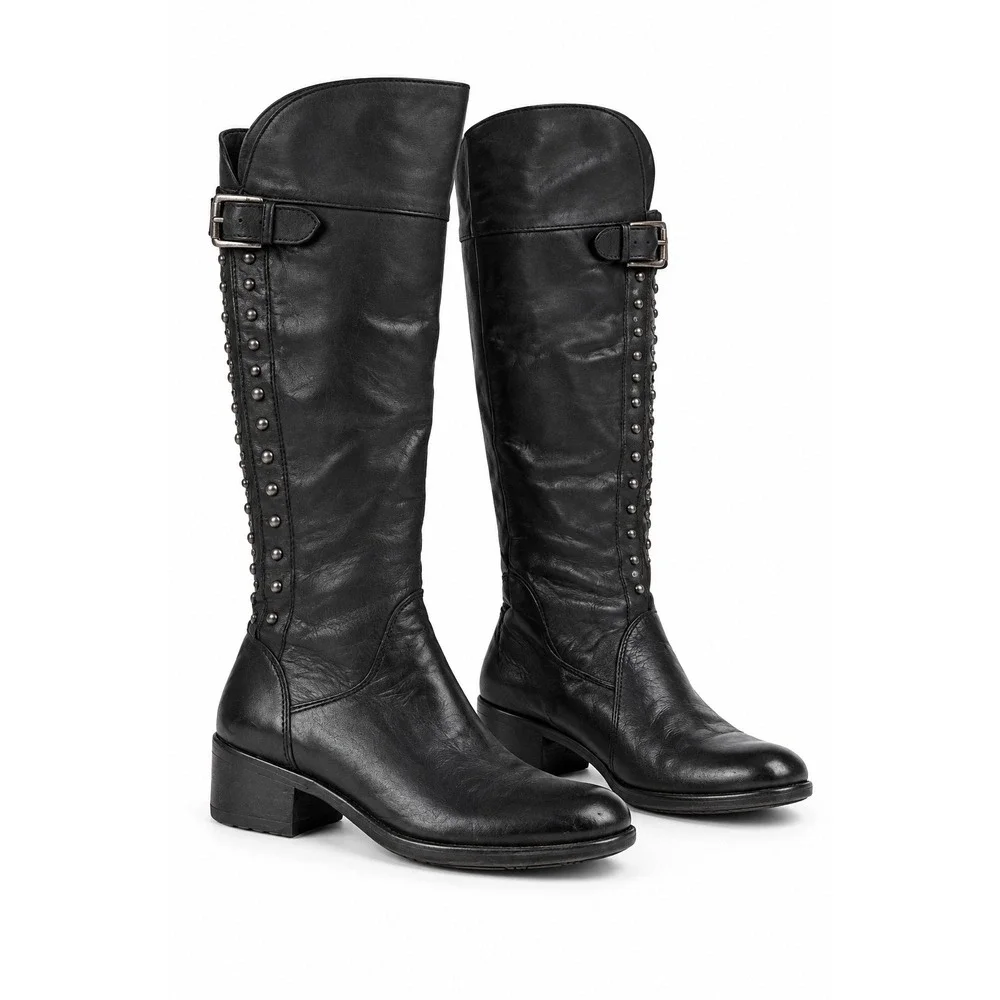 BX by Bronx Vintage Black Leather Studded Over The Knee Boots Women's Size 6.5